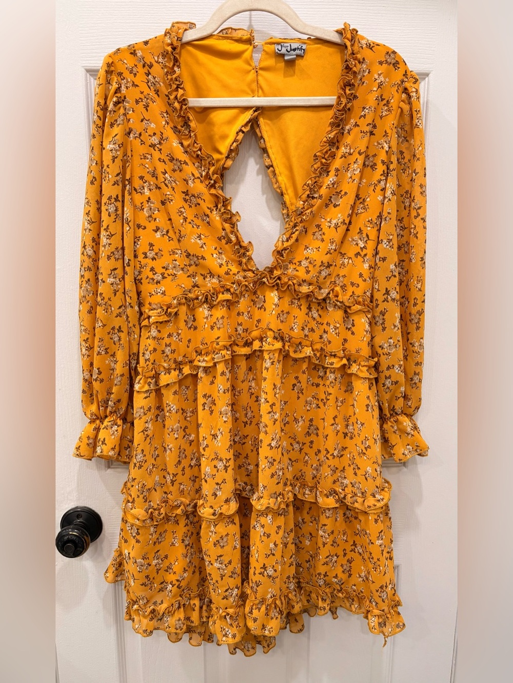 J for Justify Yellow Floral Ruffled Dress Size XL